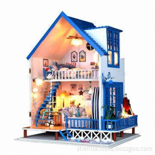 Hot Selling DIY Wooden Doll Mini Duplex House with Light and Simulation Furniture for Gift